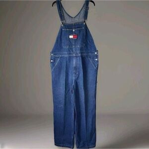Vintage Tommy Hilfiger Jeans Denim Spellout Carpenter Bib Overalls Mens Large